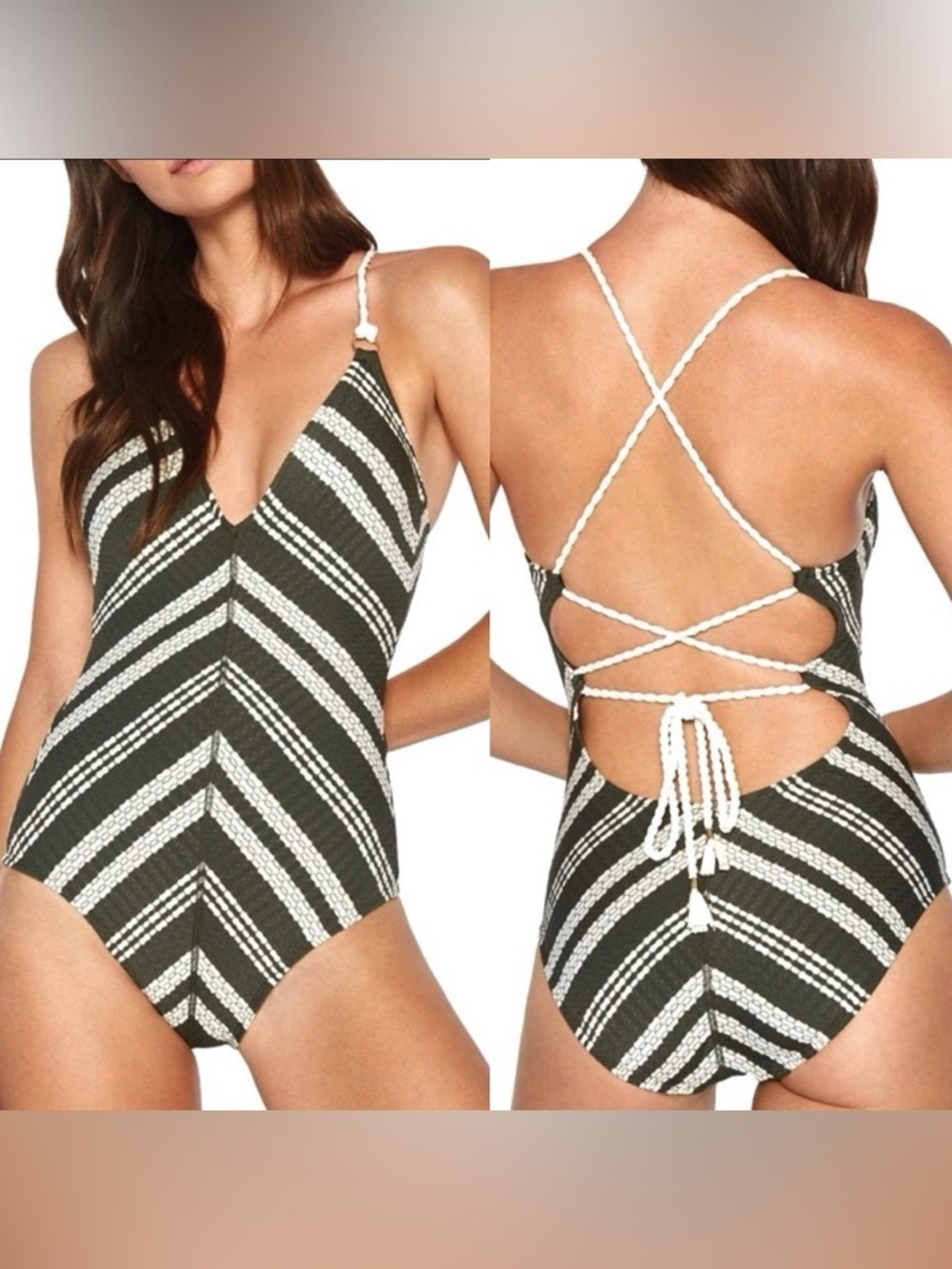 New Robin Piccone Livvy V-neck Deep Forest Green One Piece Swimsuit NWOT size 8